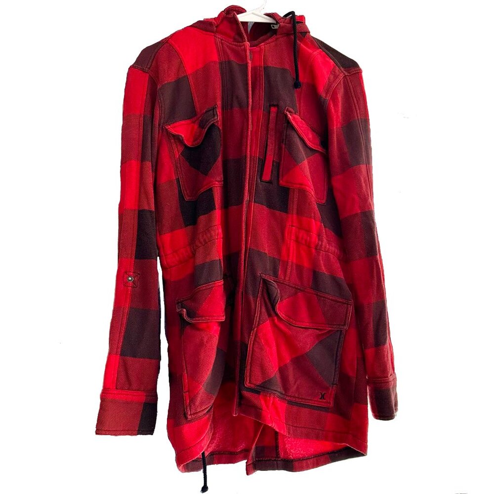 HURLEY Plaid Red & Black Shirt Jacket Mens Size M